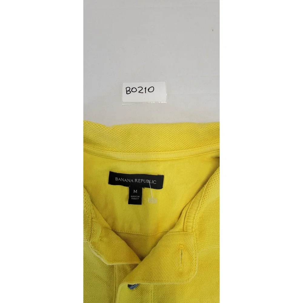 Banana Republic Mens Polo Shirt Yellow BR Logo‎ Striped Trim Casual Medium